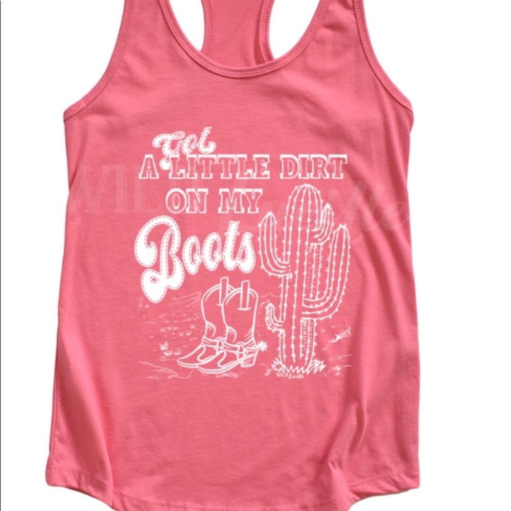 ❌Sold❌❗️Got A Little Dirt On My Boots Western Graphic Racerback Tank❌SOLD❌❗️